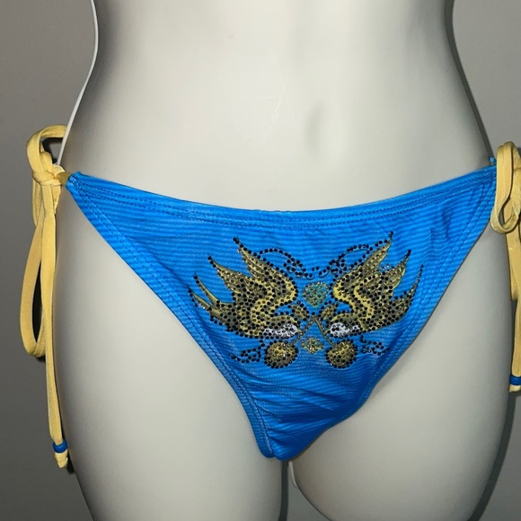 Sinful by affliction blue yellow rhinestone rose birds wing’s adjustable - Picture 3 of 7